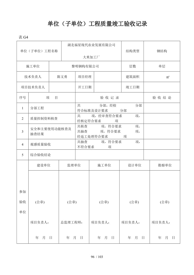 福星农业公司米厂竣工验收资料-预览页